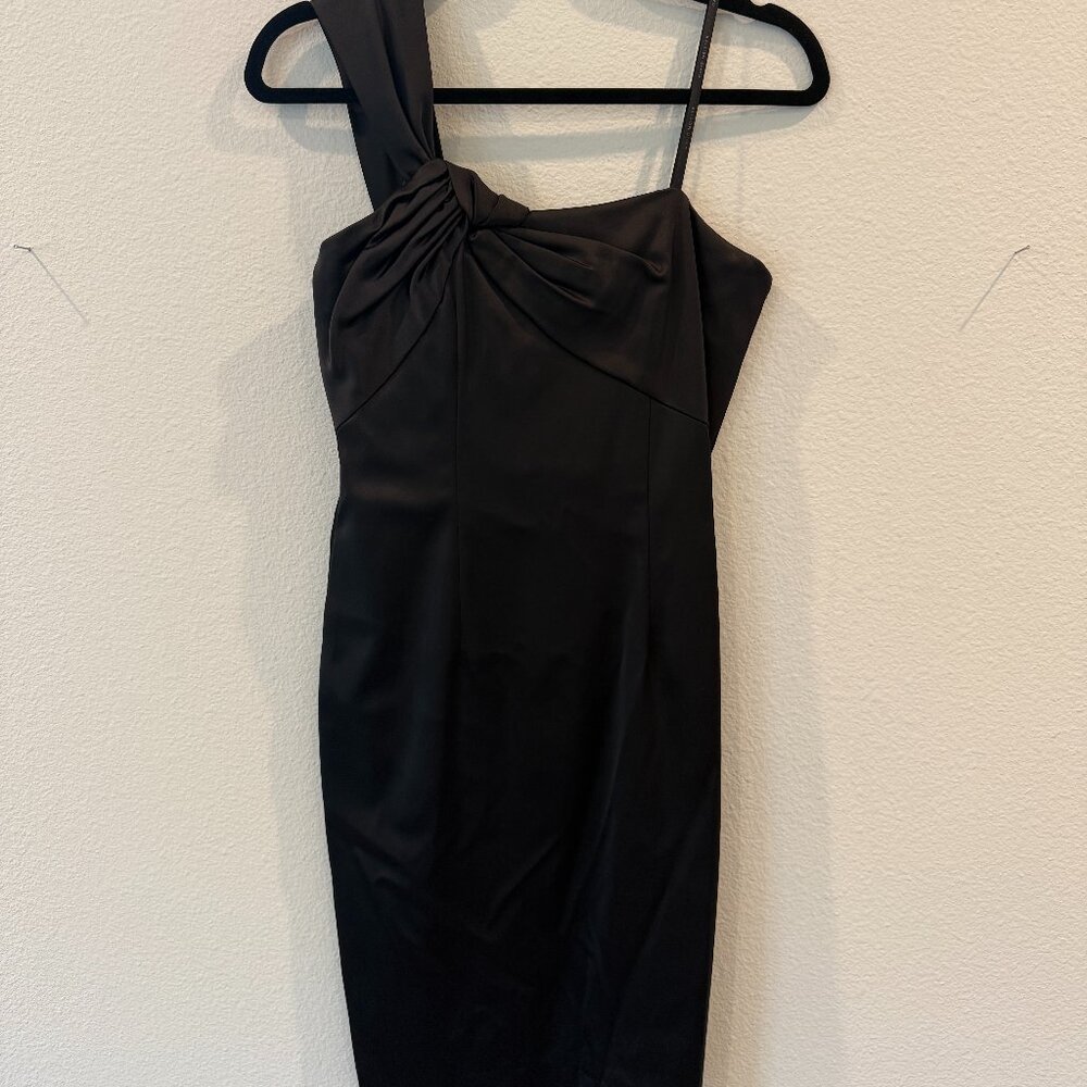 David Meister Black Satin One Shoulder Cocktail Dress - CLEARANCE SALE!!!